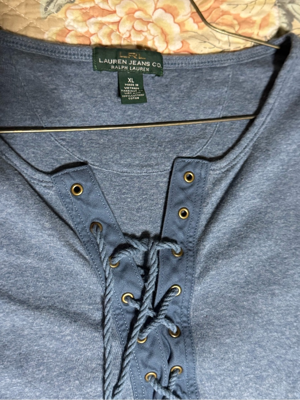 Ralph Lauren Blue Lace-Up Long Sleeve Henley Top